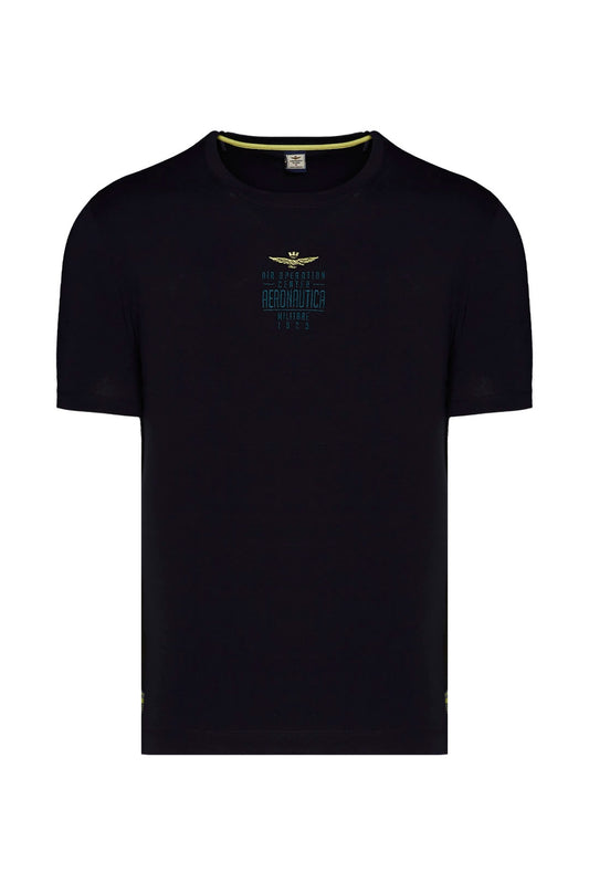 Aeronautica Militare t shirt blu uomo mezza manica con logo centrale in cotone