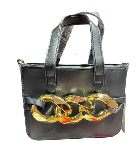 Borsa donna nero con tracolla e manici in ecopelle 