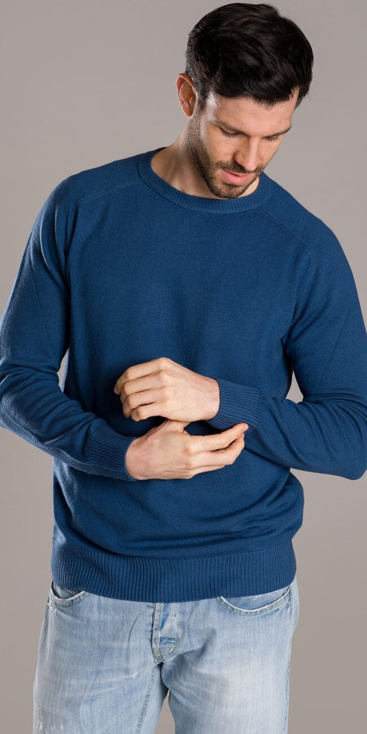 Cashmere Company Maglione Uomo Girocollo Blu Made in Italy | Cashmere e Lana, il massimo del comfort
