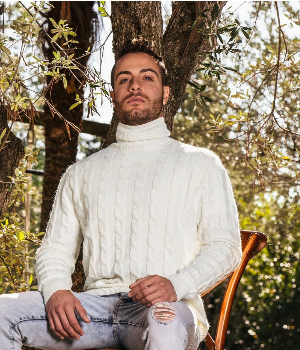 Dolcevita uomo bianco Trecce Cashmere e Lana Made in Italy Cashmere Company 