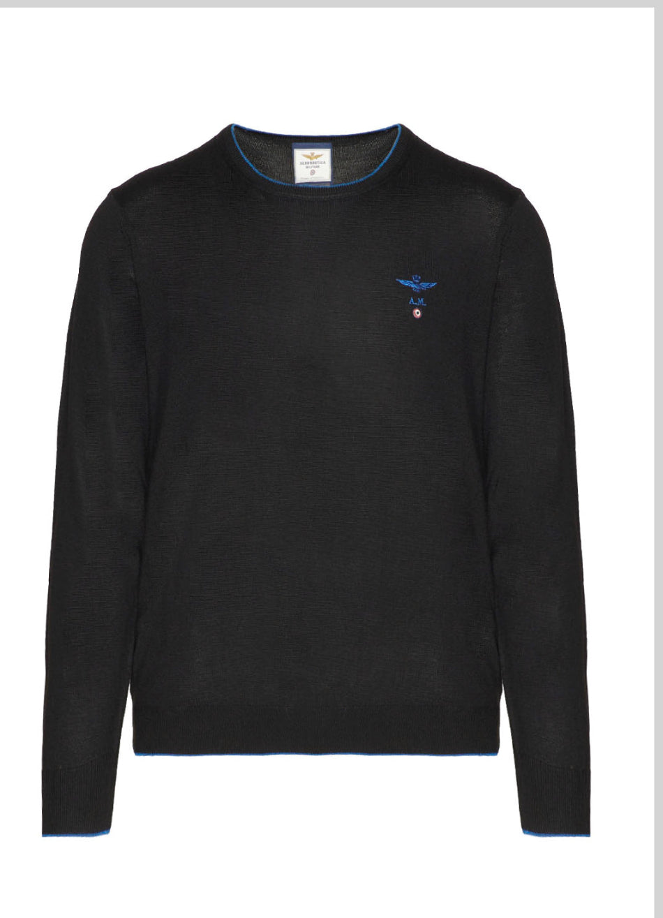Maglia uomo nero Aeronautica Militare girocollo in lana 