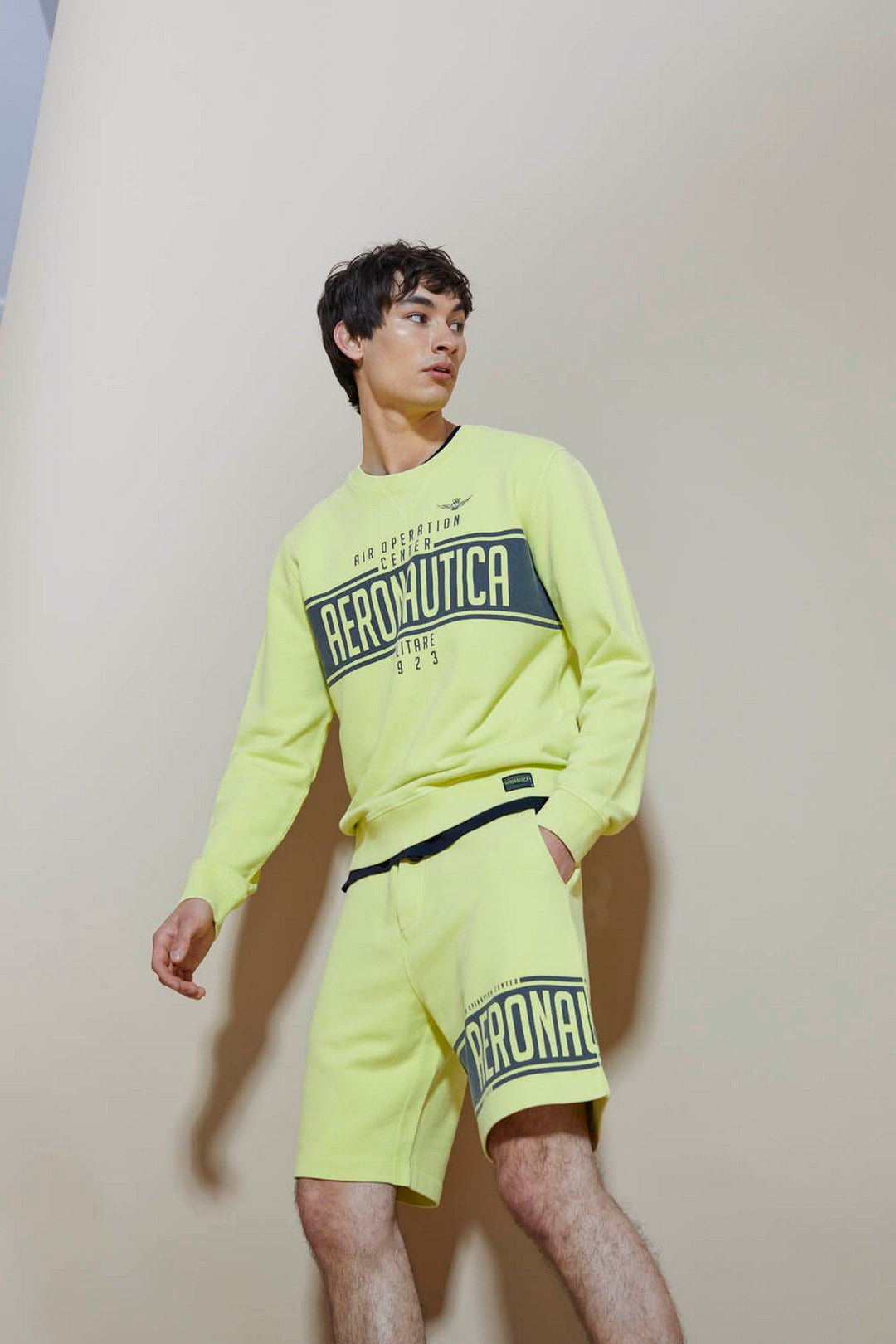 bermuda uomo giallo lime aeronautica militare pantaloncino in felpa , estivo, in cotone, sportivi