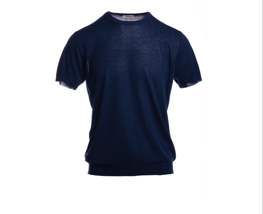 T-shirt uomo in lino e cotone  blu Cashmere Company maglia girocollo mezza manica Made in Italy