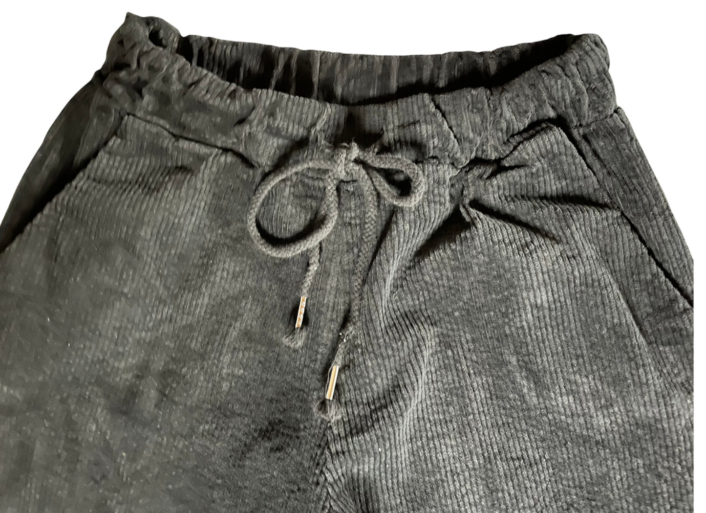 Pantalone Donna nero di velluto a coste SC-50% con laccetto e tasche