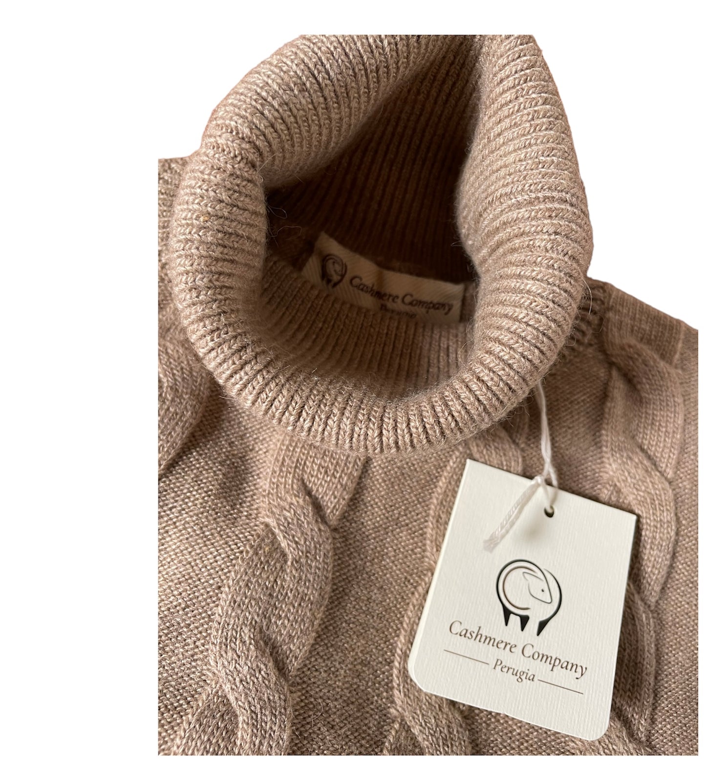 Cashmere Company maglia uomo Beige  dolcevita trecce  lana e Cashmere