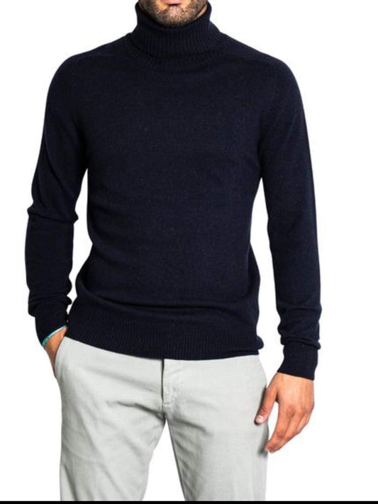 Cashmere Company Dolcevita Uomo Blu SC-10% Collo Alto | Lusso Puro: Cashmere, Lana e Seta