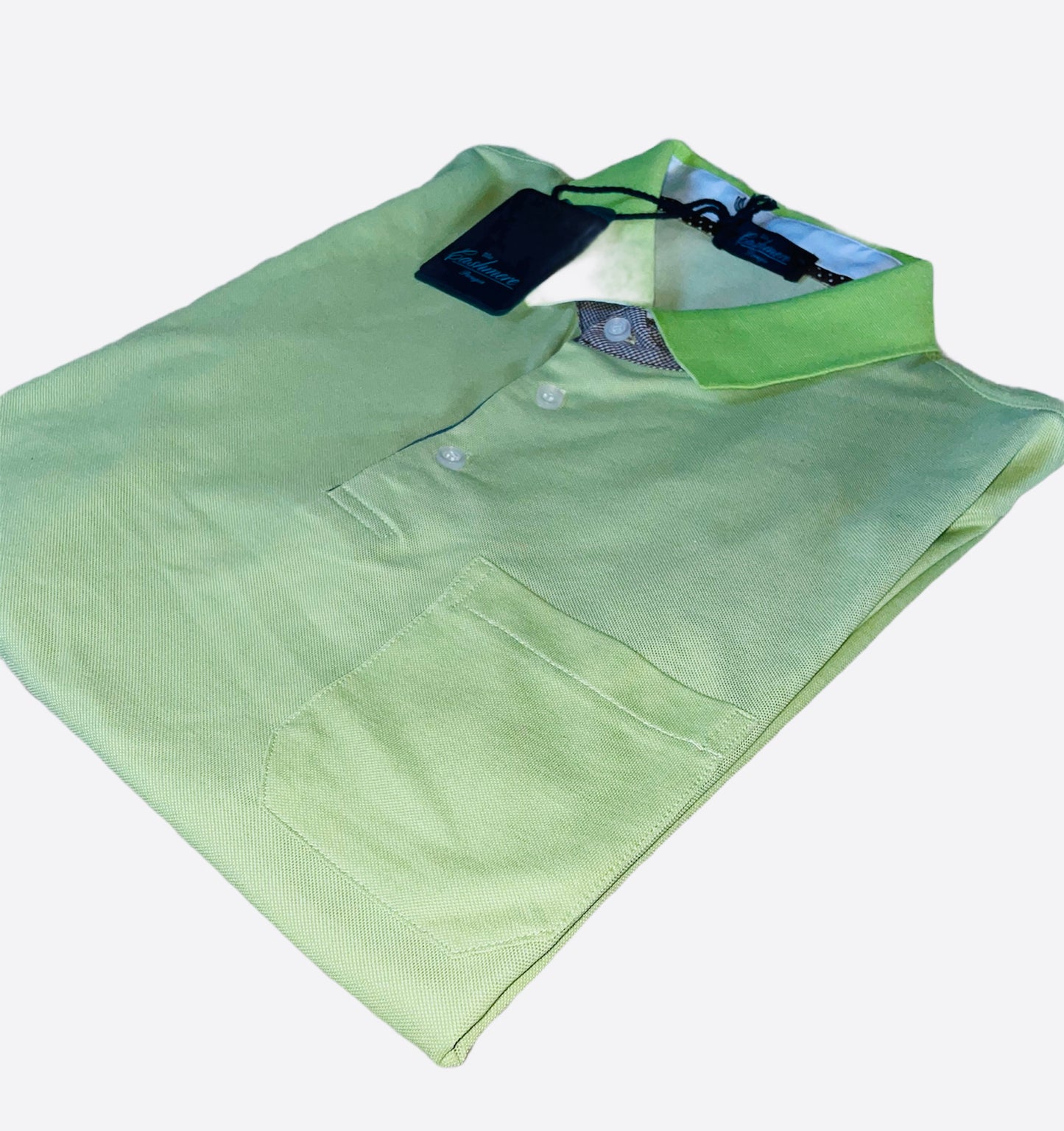 Polo Uomo cotone e seta verde SC-50%  mela Blu Cashmere manica corta con taschino |Emme Fashion Store