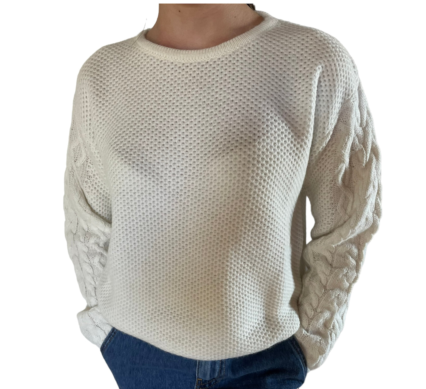 Cashmere Company Maglia Donna Bianco Girocollo Punto Canestro | Lana e Alpaca, Made in Italy