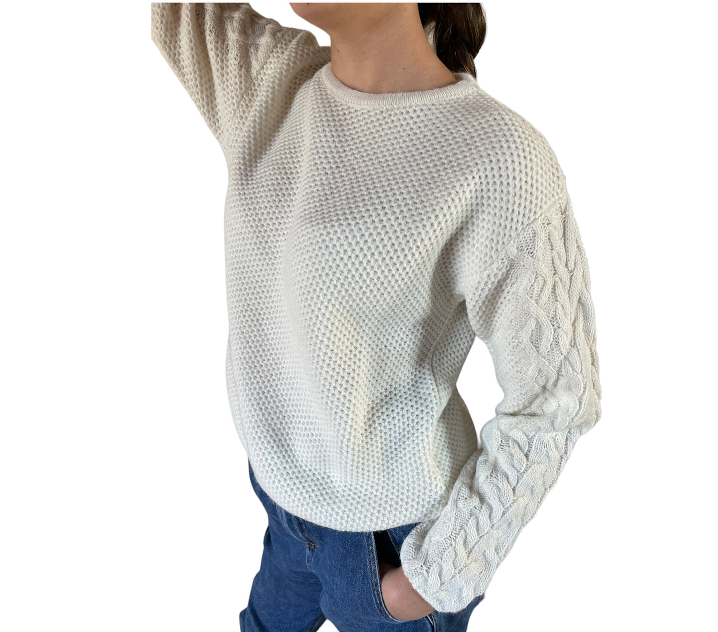 Cashmere Company Maglia Donna Bianco Girocollo Punto Canestro | Lana e Alpaca, Made in Italy