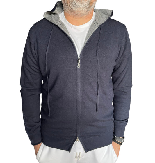 Cashmere Company Felpa Uomo Blu Sc-20% con Cappuccio | Lusso Puro: Lana, Cashmere, Doppia Zip