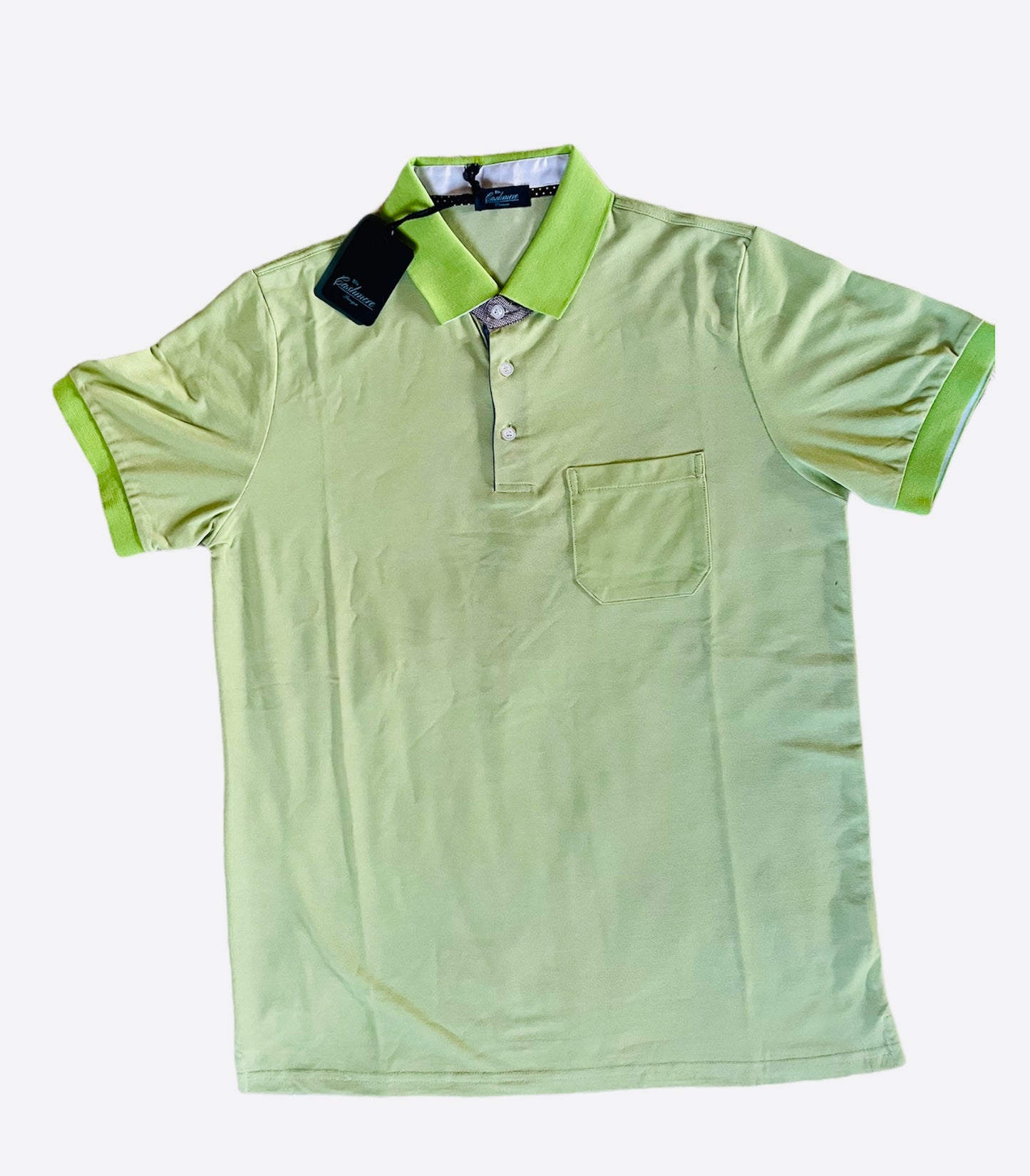 Polo Uomo cotone e seta verde SC-50%  mela Blu Cashmere manica corta con taschino |Emme Fashion Store