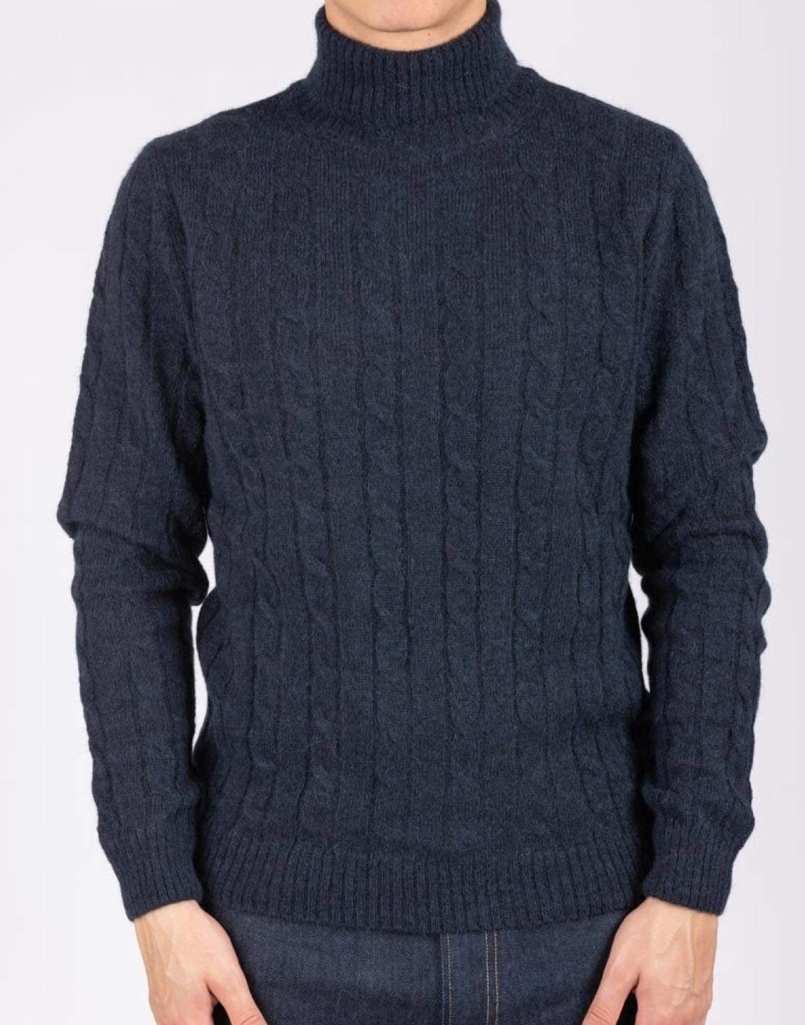 Cashmere Company maglia uomo Blu dolcevita trecce cashmere e lana pullover