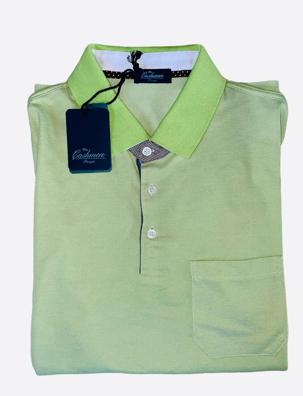 Polo Uomo cotone e seta verde SC-50%  mela Blu Cashmere manica corta con taschino |Emme Fashion Store