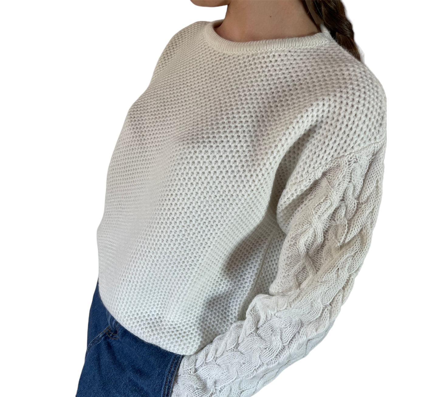 Cashmere Company Maglia Donna Bianco Girocollo Punto Canestro | Lana e Alpaca, Made in Italy