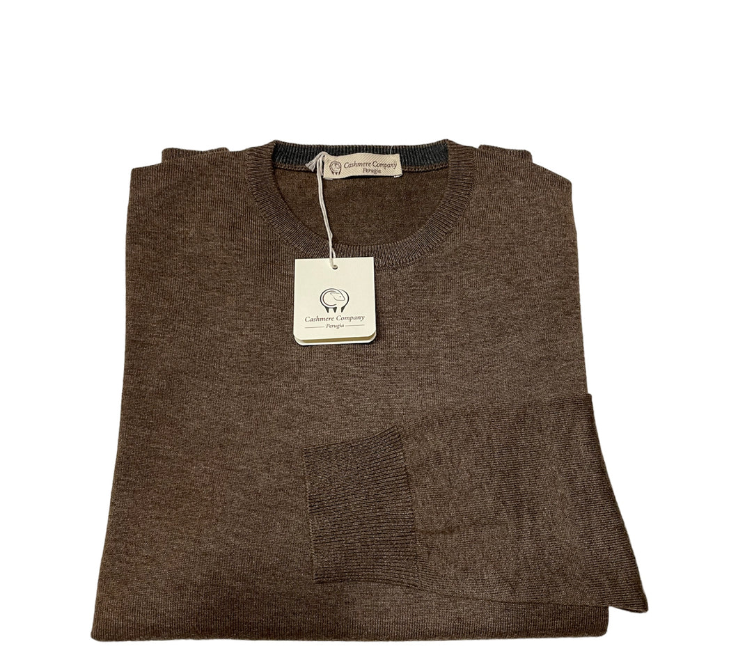 Cashmere Company maglia uomo marrone SC-30%  girocollo lana Cashmere e Seta