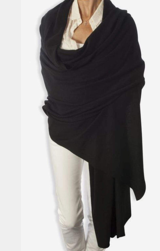 Cashmere Company Stola Donna Colore Nero Scialle Sciarpa Grande Made in Italy Cashmere e lana