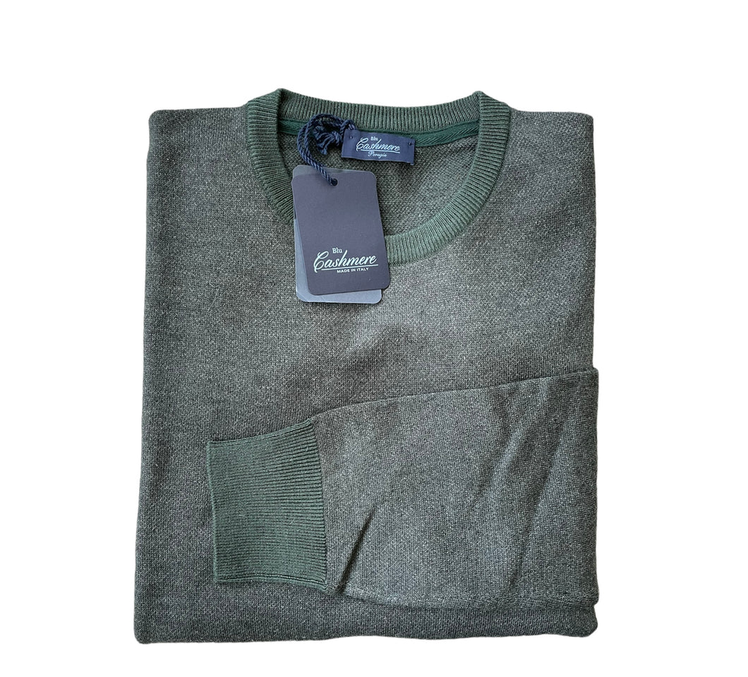 Blu Cashmere maglia uomo Verde Sc-40% girocollo  lana Cashmere e Seta