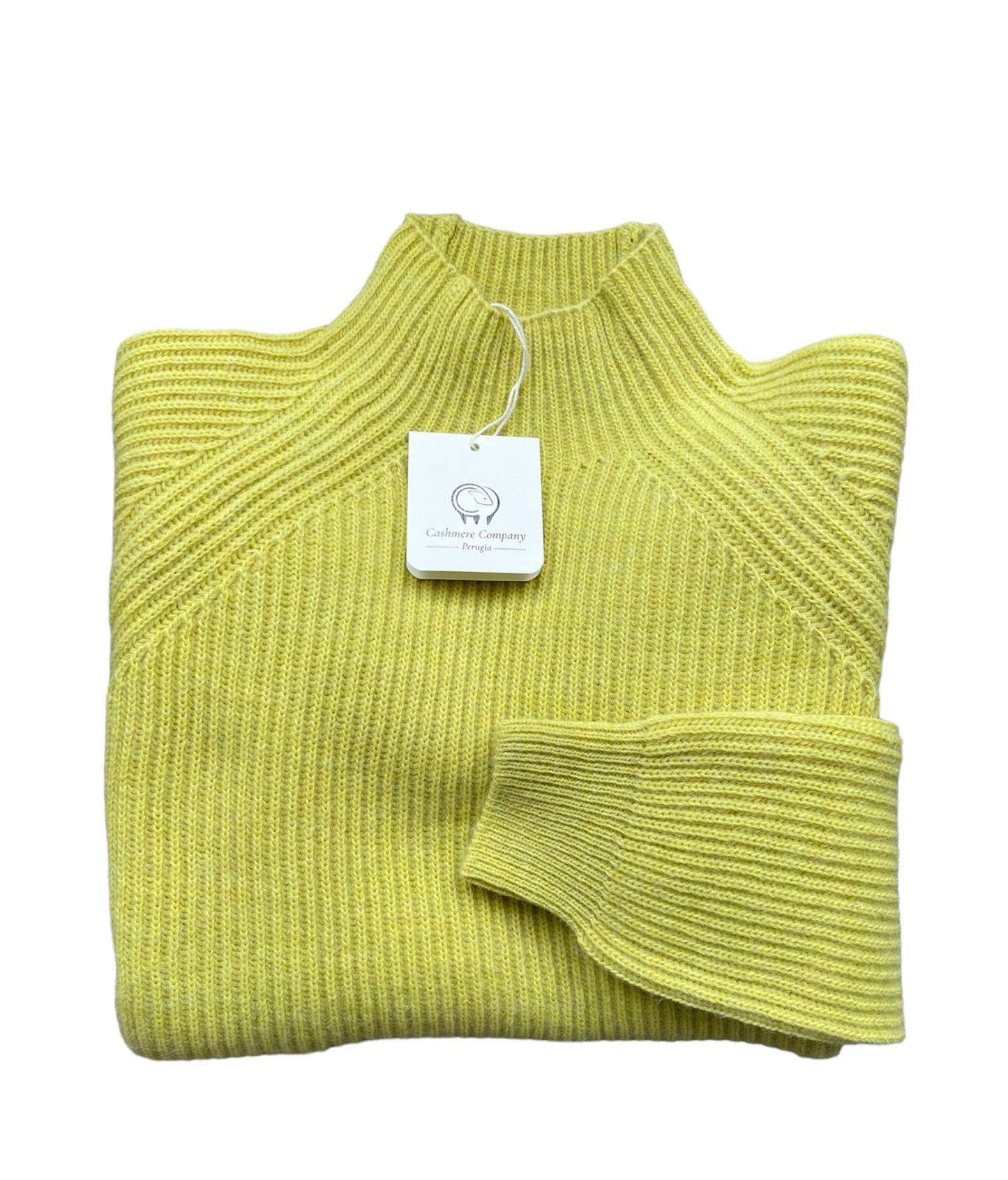 Cashmere Company maglia lana donna giallo lime dolcevita costa Inglese