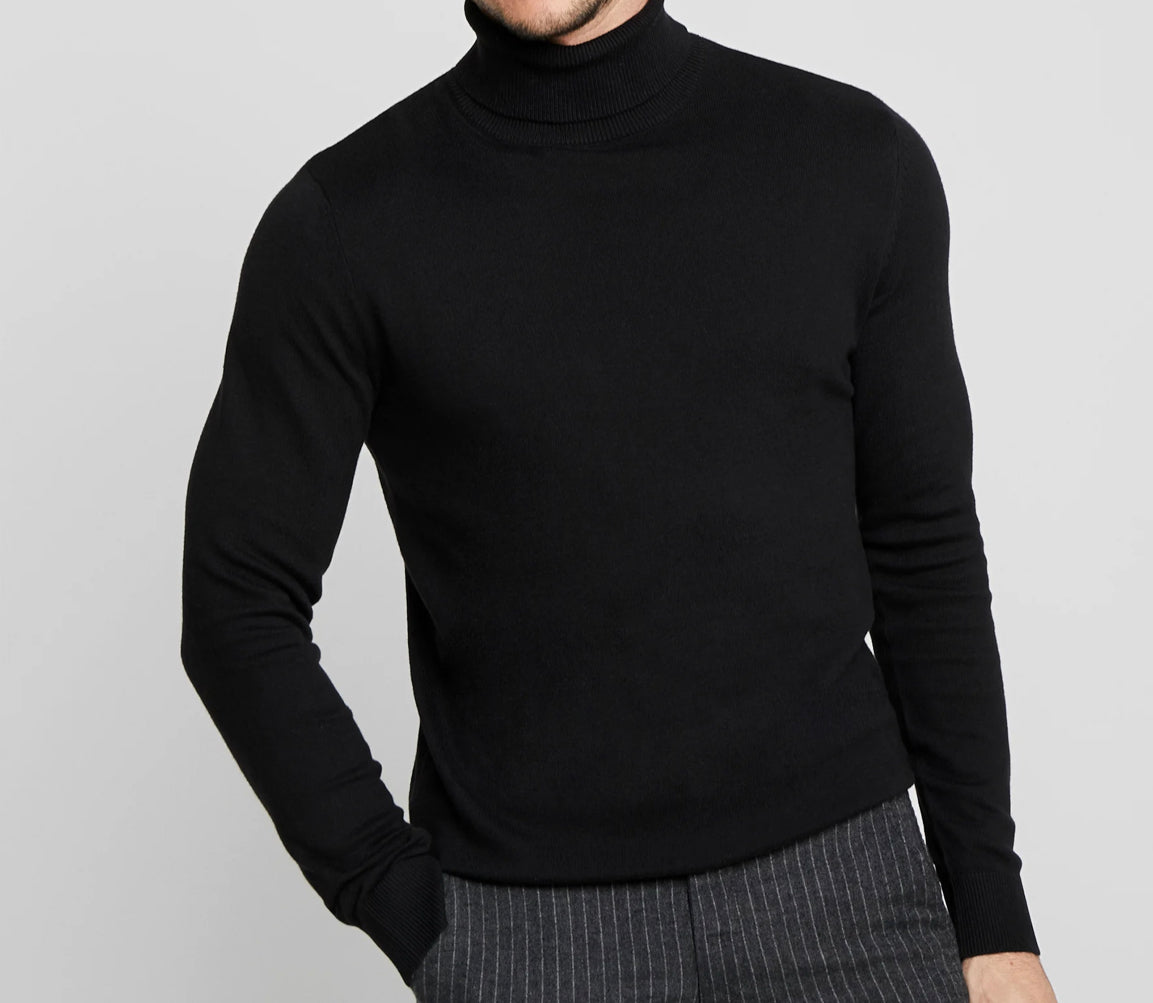 Cashmere Company maglia uomo nero dolcevita pullover sotto giacca  Cashmere Lana e Seta