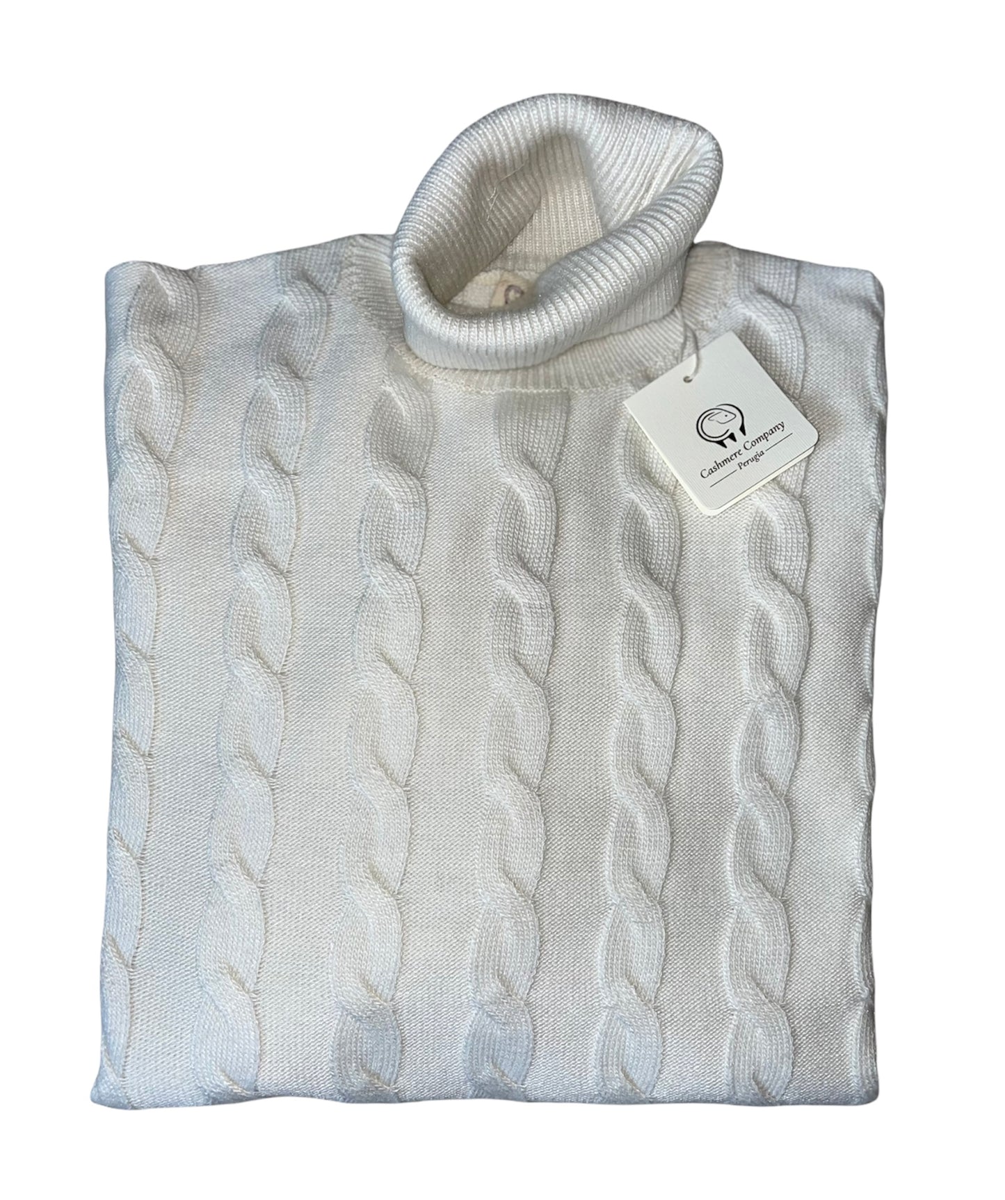 Cashmere Company maglia uomo Bianco dolcevita trecce Cashmere e Lana Made in Italy