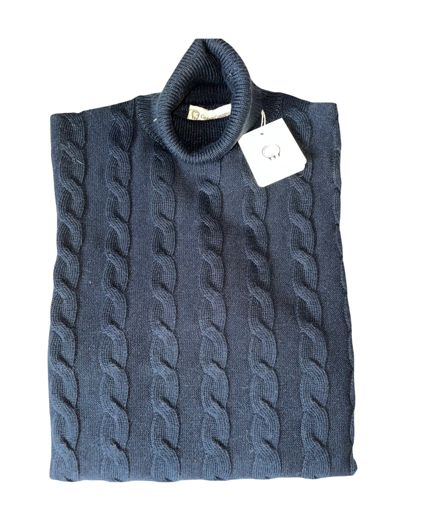 Cashmere Company maglia uomo Blu dolcevita trecce cashmere e lana pullover