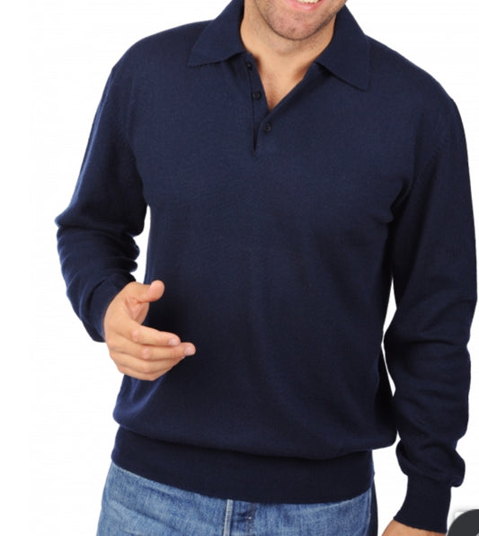 Cashmere Company Polo uomo blu  Lana Cashmere e Seta