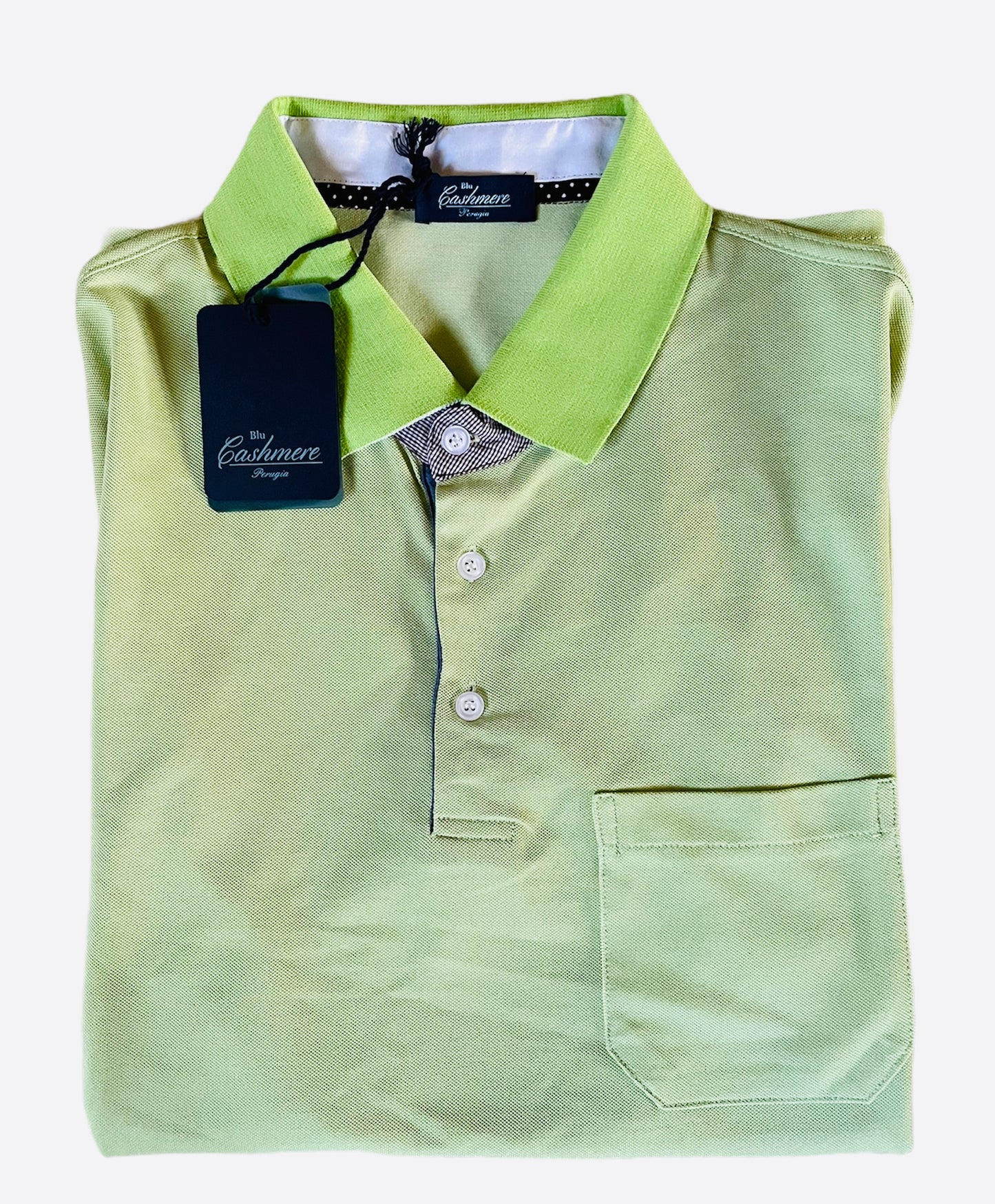 Polo Uomo cotone e seta verde SC-50%  mela Blu Cashmere manica corta con taschino |Emme Fashion Store