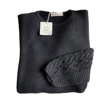 Carica l&#39;immagine nel visualizzatore di Gallery, Cashmere Company maglia donna Nero girocollo punto canestro Made in Italy
