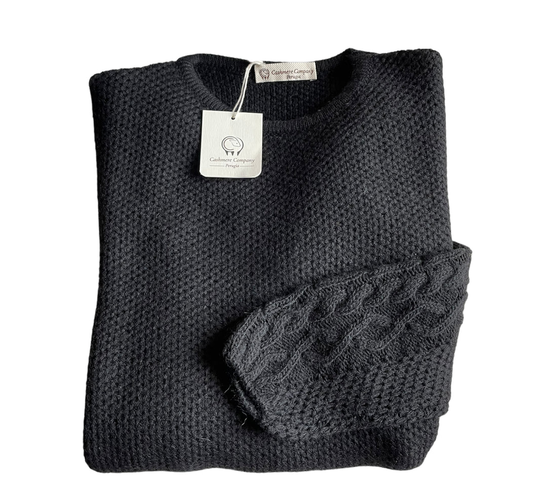 Cashmere Company maglia donna Nero girocollo punto canestro Made in Italy