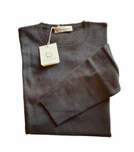 Carica l&#39;immagine nel visualizzatore di Gallery, Cashmere Company maglia donna nero SC-30% girocollo maglione pullover manica lunga Cashmere e Lana Made in Italy
