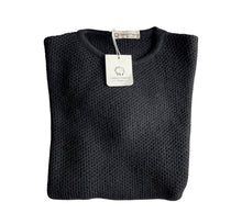 Carica l&#39;immagine nel visualizzatore di Gallery, Cashmere Company maglia donna Nero girocollo punto canestro Made in Italy
