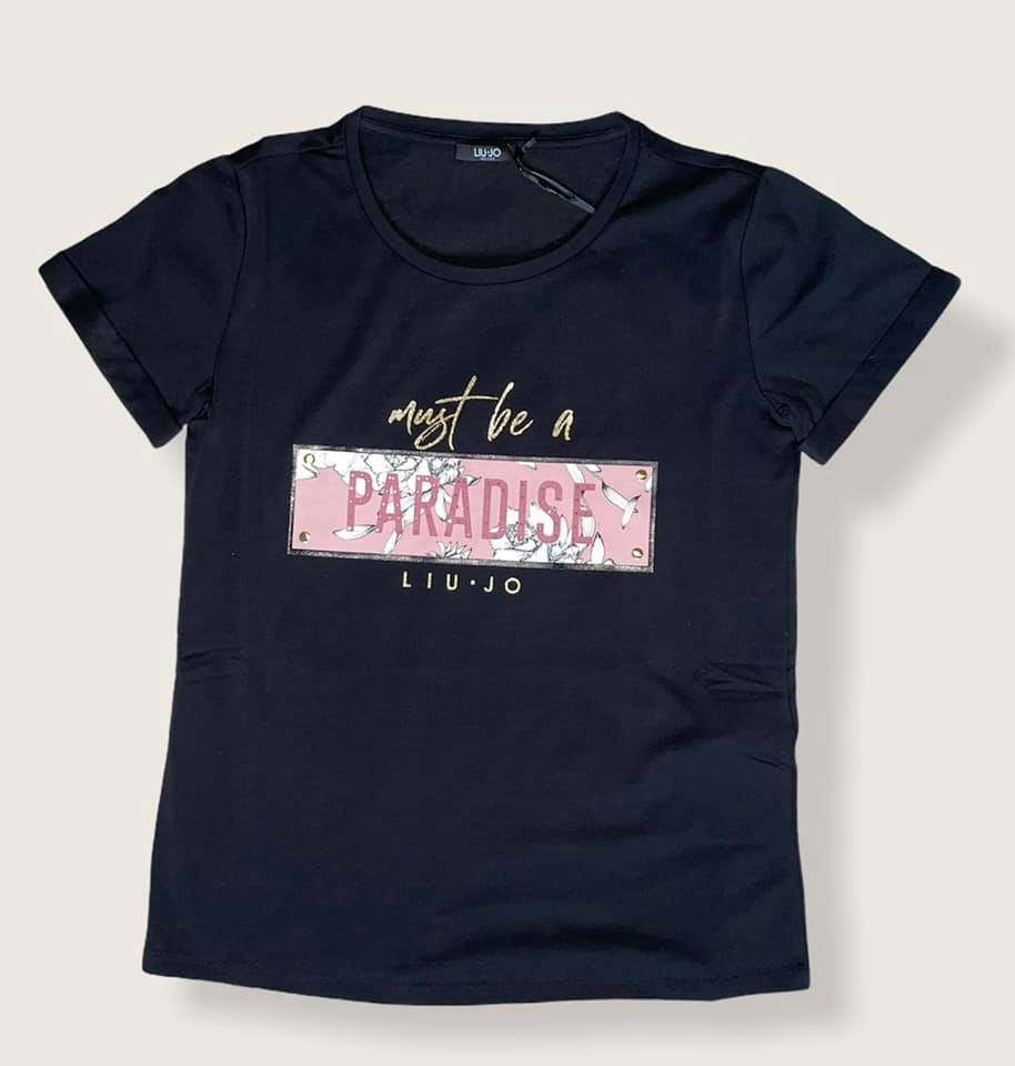 LIU JO Tshirt  donna nero Sc-50% manica corta girocollo “ Paradise"| Emme Fashion Store