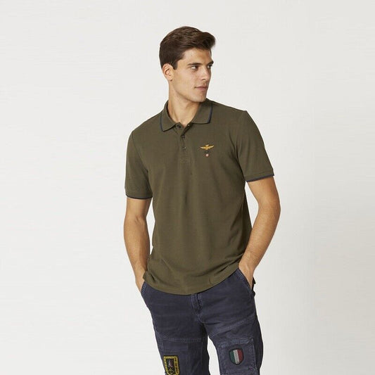 polo uomo verde militare aeronautica militare , manica corta , cotone, polo basic
