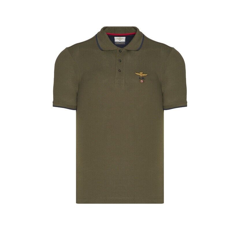 polo uomo verde militare aeronautica militare , cotone, polo estiva, manica corta , basic